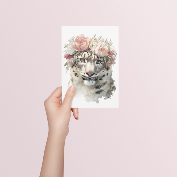 Watercolor Snow Leopard Portrait Wall Art Print, Unframed - Majestic Wilderness - Picture 5 of 7